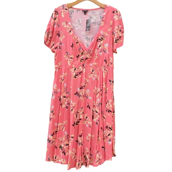 TORRID Pink Floral Fit & Flare Challis Dress Size 14 New With Tags - Picture 1 of 6